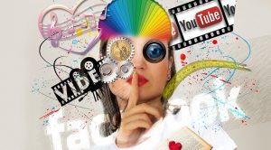 Postmoderne Collage zu Social Media und Online Recht