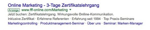 Screenshot eines SERP-Inhaltes zum Suchmaschinen-Advertising (SEA)