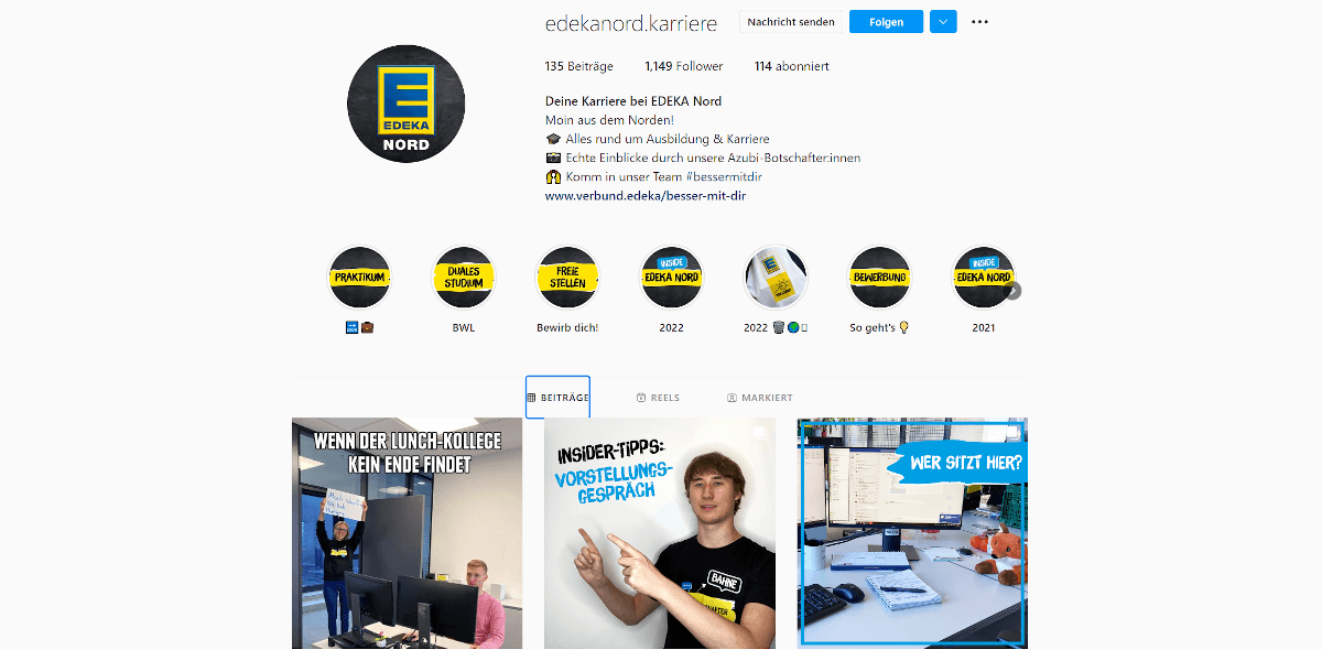 Screenshot vom Instagram-Account von Edeka Nord Karriere