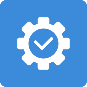 Icon eines Zahnrads mit eine Haken zeigt die Fähigkeit, Inhalte mit SEO zu verbessern